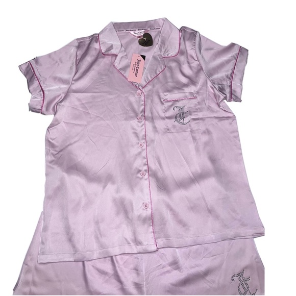Nwt juicy couture baby pink satin pajamas set with rhinestone logo size M - Picture 3 of 11